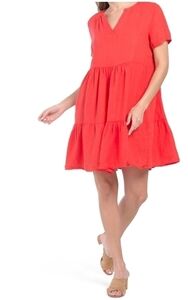 Francesca Bettini linen Notch Neck Tiered Dress
